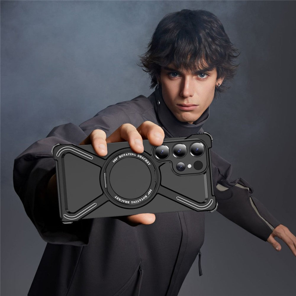For Samsung Galaxy S25 Ultra Magnetic Case Military Grade Anti Drop 360° Rotating Kickstand Titanium Alloy Bumper Phone Cover