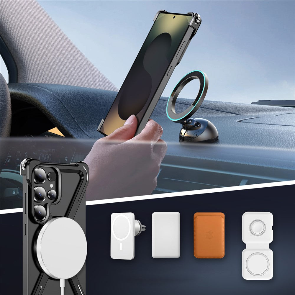 For Samsung Galaxy S25 Ultra Magnetic Case Military Grade Anti Drop 360° Rotating Kickstand Titanium Alloy Bumper Phone Cover