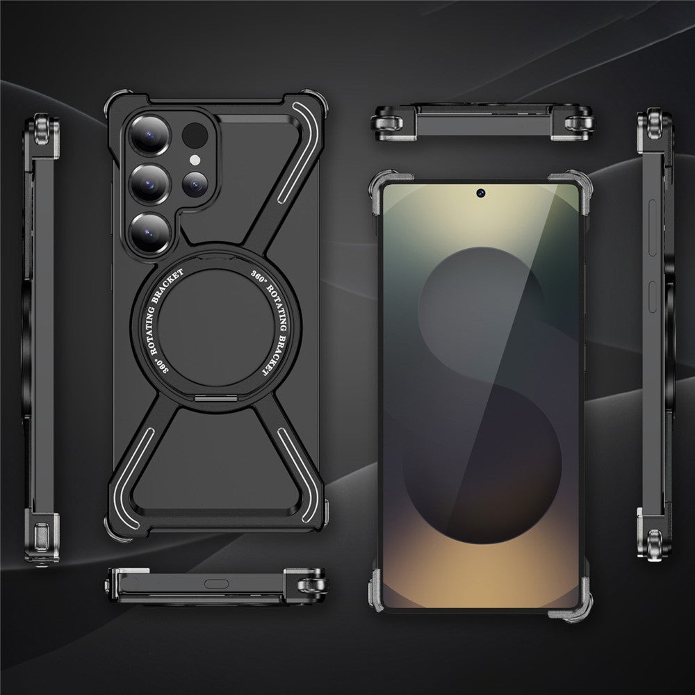 For Samsung Galaxy S25 Ultra Magnetic Case Military Grade Anti Drop 360° Rotating Kickstand Titanium Alloy Bumper Phone Cover
