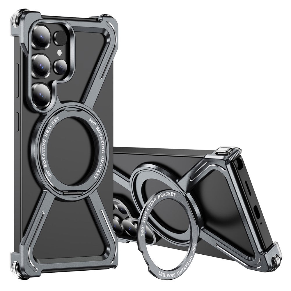 For Samsung Galaxy S25 Ultra Magnetic Case Military Grade Anti Drop 360° Rotating Kickstand Titanium Alloy Bumper Phone Cover