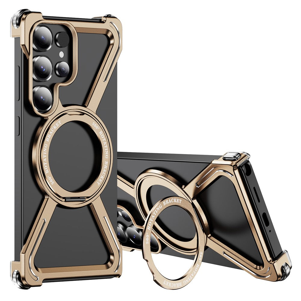 For Samsung Galaxy S25 Ultra Magnetic Case Military Grade Anti Drop 360° Rotating Kickstand Titanium Alloy Bumper Phone Cover