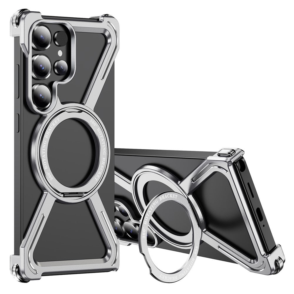 For Samsung Galaxy S25 Ultra Magnetic Case Military Grade Anti Drop 360° Rotating Kickstand Titanium Alloy Bumper Phone Cover