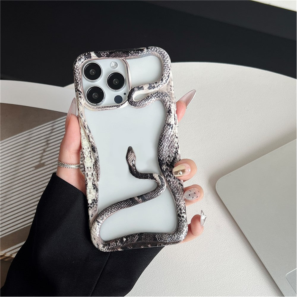 For iPhone 16 Pro Max Bumper Case Hollow Snake Decor TPU Phone Back Cover