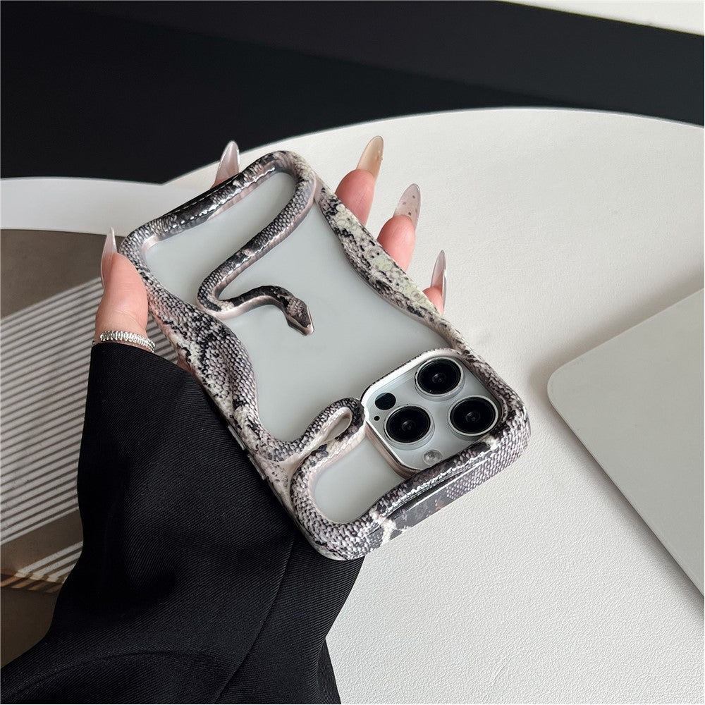 For iPhone 16 Pro Max Bumper Case Hollow Snake Decor TPU Phone Back Cover