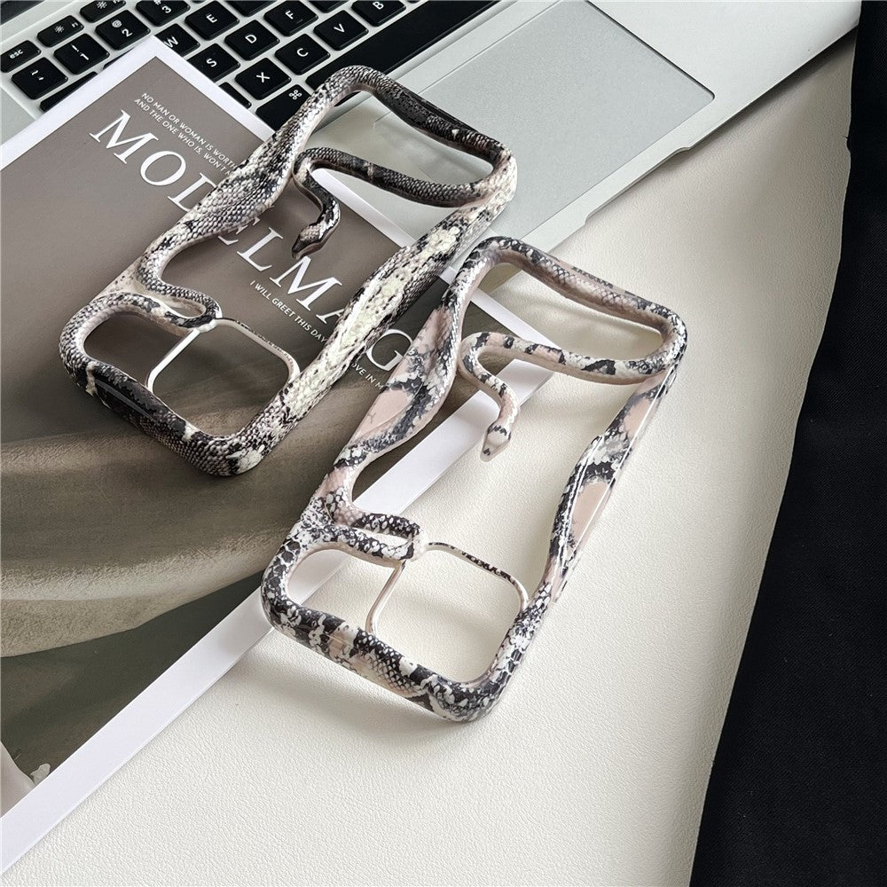 For iPhone 16 Pro Max Bumper Case Hollow Snake Decor TPU Phone Back Cover