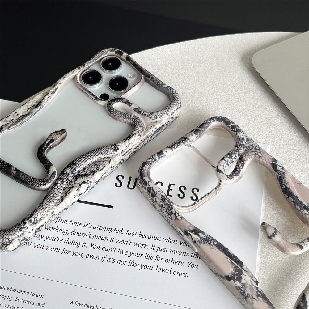 For iPhone 16 Pro Max Bumper Case Hollow Snake Decor TPU Phone Back Cover