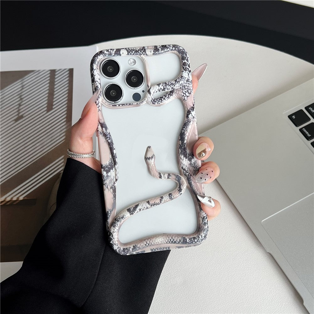 For iPhone 16 Pro Max Bumper Case Hollow Snake Decor TPU Phone Back Cover