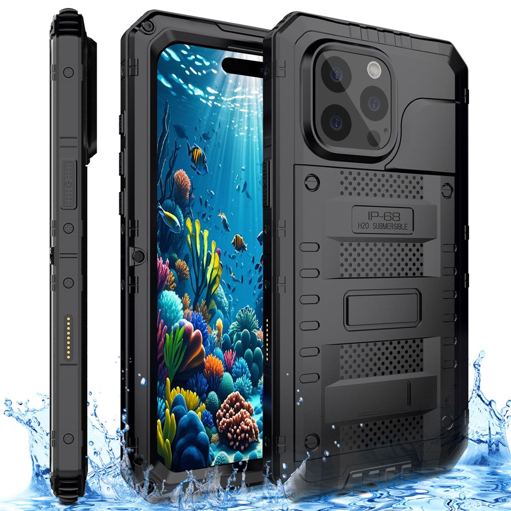 IP68 Waterproof Phone Case for iPhone 16 Pro Max Metal + Silicone Cover with Screen Protector