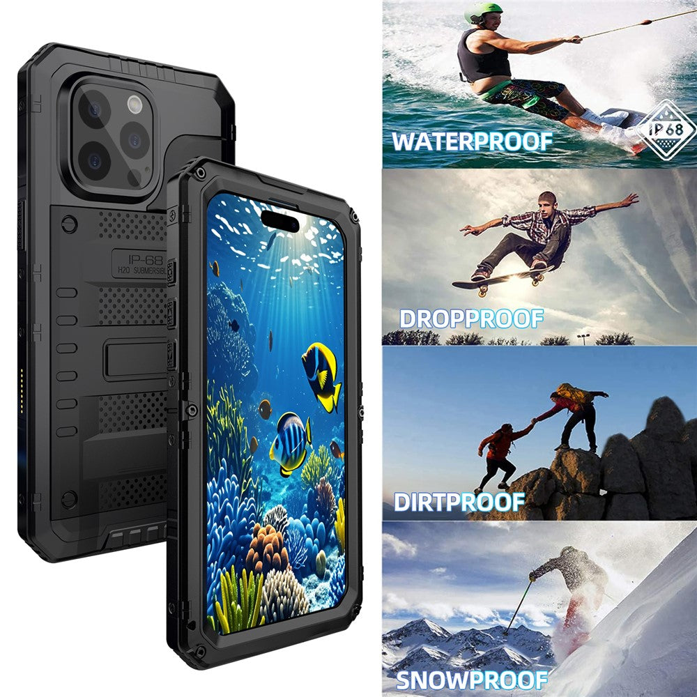 IP68 Waterproof Phone Case for iPhone 16 Pro Max Metal + Silicone Cover with Screen Protector