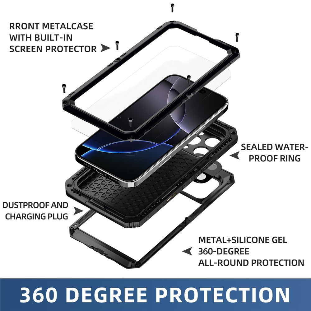 IP68 Waterproof Phone Case for iPhone 16 Pro Max Metal + Silicone Cover with Screen Protector