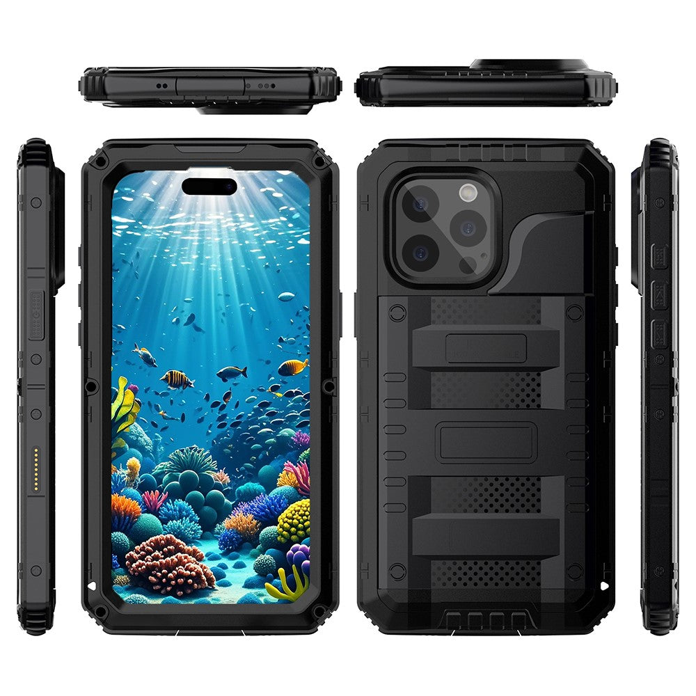 IP68 Waterproof Phone Case for iPhone 16 Pro Max Metal + Silicone Cover with Screen Protector