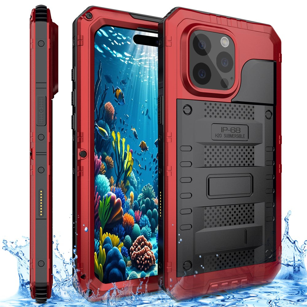 IP68 Waterproof Phone Case for iPhone 16 Pro Max Metal + Silicone Cover with Screen Protector