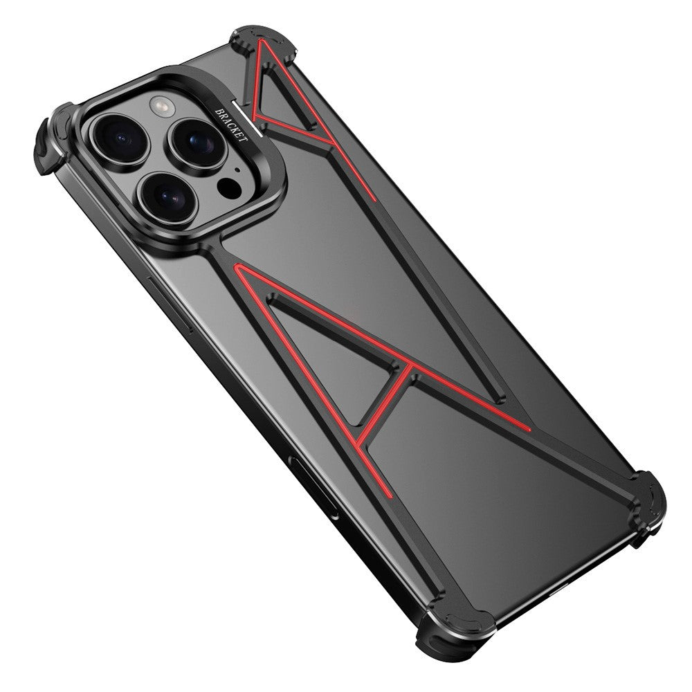For iPhone 16 Pro Bumper Case Four Corner Airbag Kickstand Boardless A-Shape Metal Phone Cover
