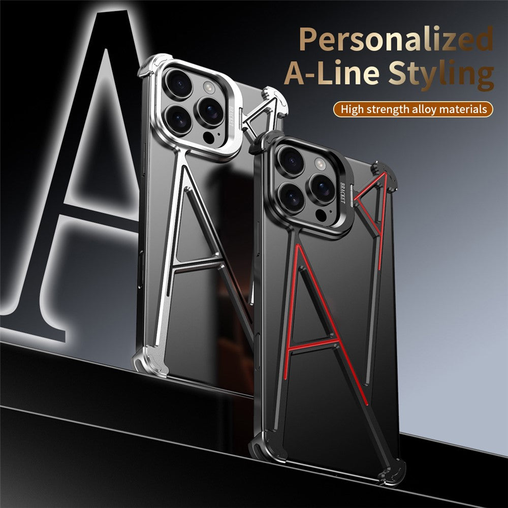 For iPhone 16 Pro Bumper Case Four Corner Airbag Kickstand Boardless A-Shape Metal Phone Cover