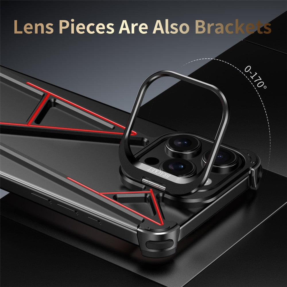 For iPhone 16 Pro Bumper Case Four Corner Airbag Kickstand Boardless A-Shape Metal Phone Cover