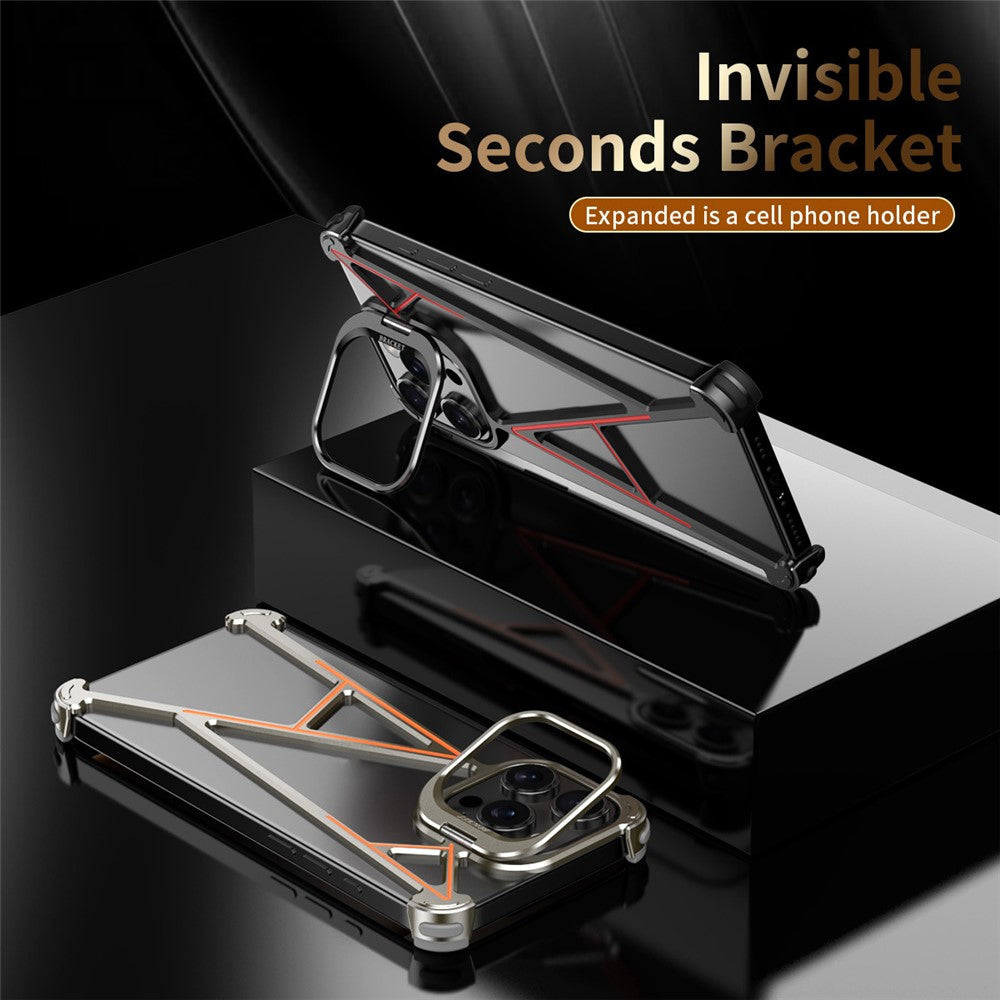For iPhone 16 Pro Bumper Case Four Corner Airbag Kickstand Boardless A-Shape Metal Phone Cover