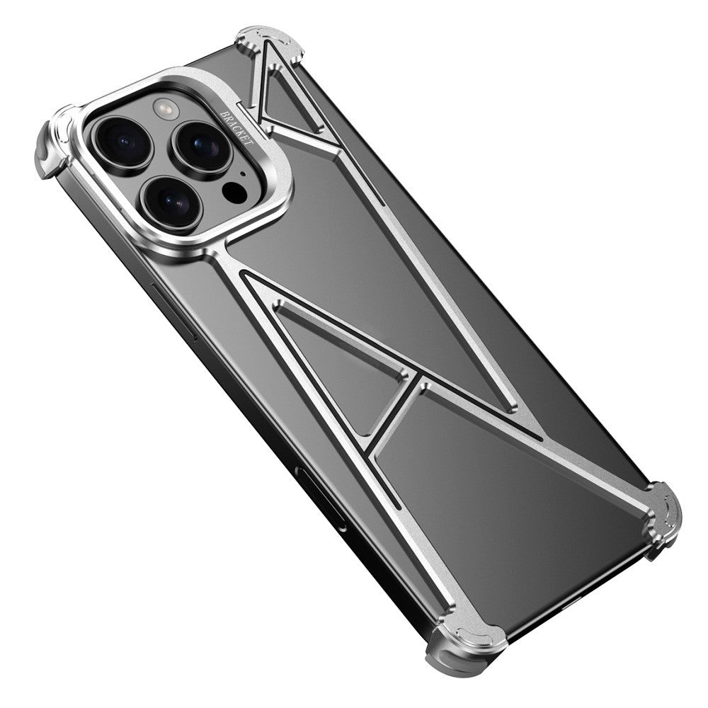 For iPhone 16 Pro Bumper Case Four Corner Airbag Kickstand Boardless A-Shape Metal Phone Cover