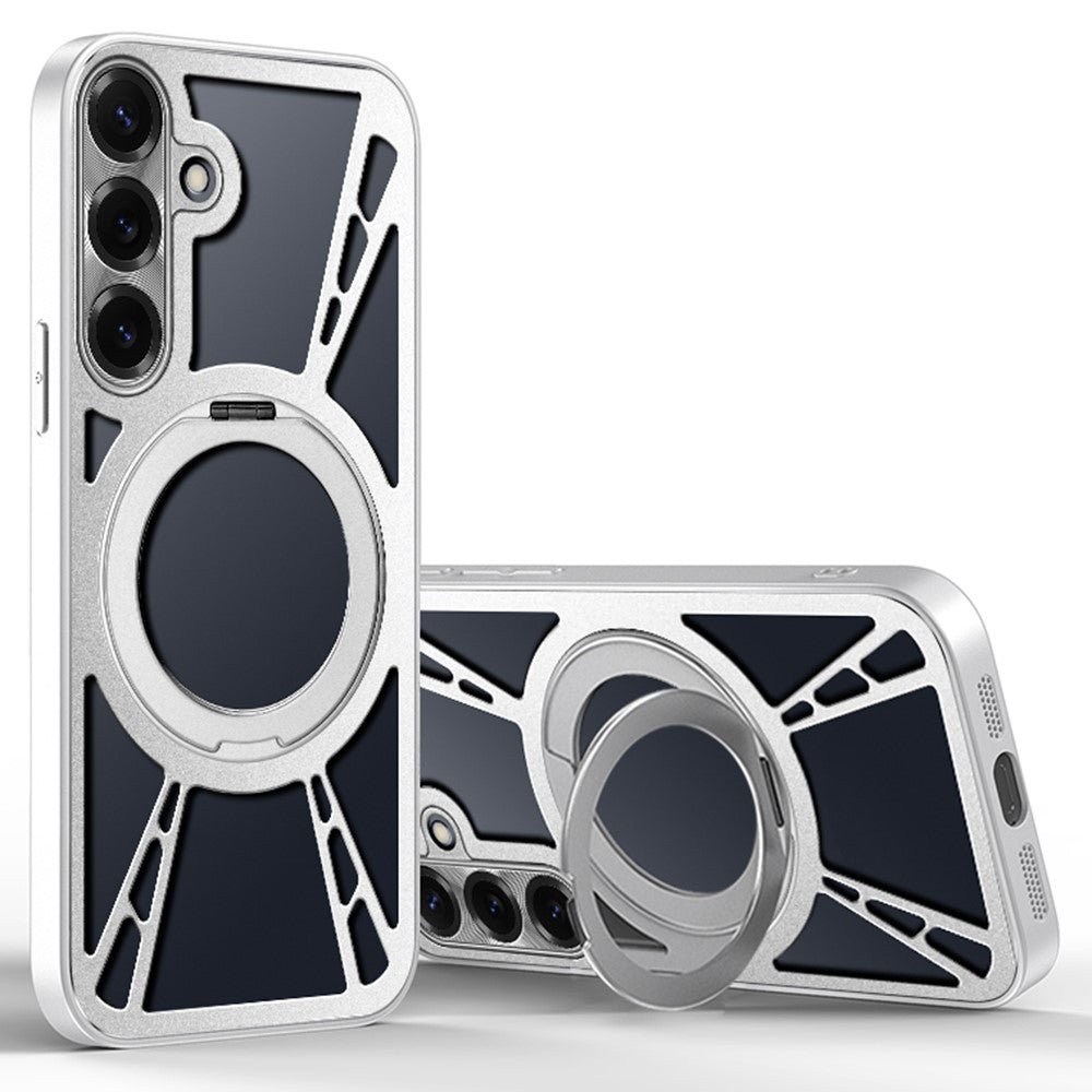 For Samsung Galaxy S24 Case Magnetic Kickstand Hollow Heat Dissipation Silicone + PC + Metal Bumper Phone Cover