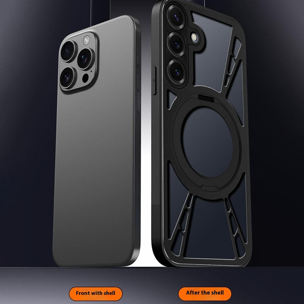 For Samsung Galaxy S24 Case Magnetic Kickstand Hollow Heat Dissipation Silicone + PC + Metal Bumper Phone Cover