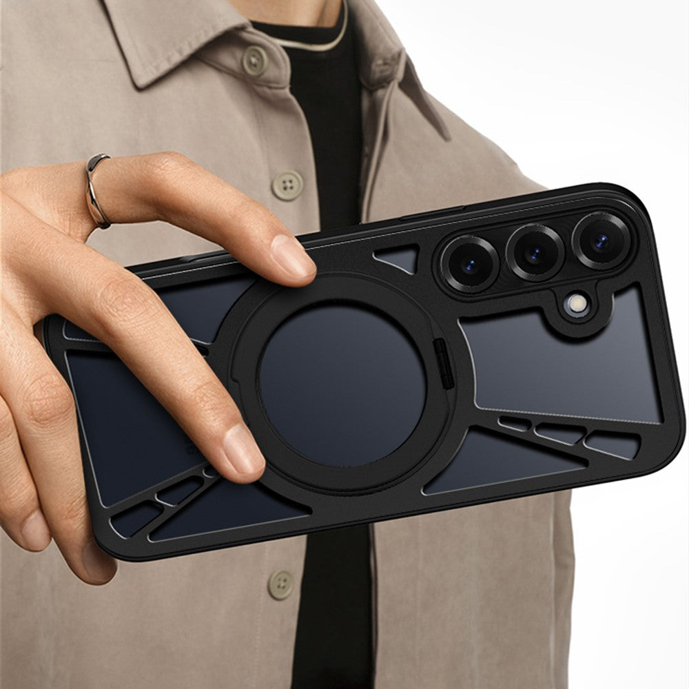 For Samsung Galaxy S24 Case Magnetic Kickstand Hollow Heat Dissipation Silicone + PC + Metal Bumper Phone Cover