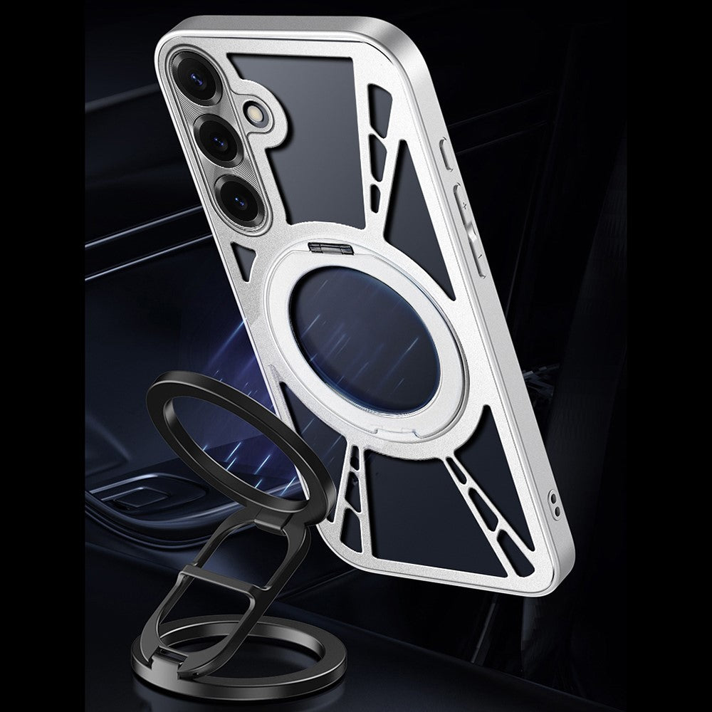 For Samsung Galaxy S24 Case Magnetic Kickstand Hollow Heat Dissipation Silicone + PC + Metal Bumper Phone Cover