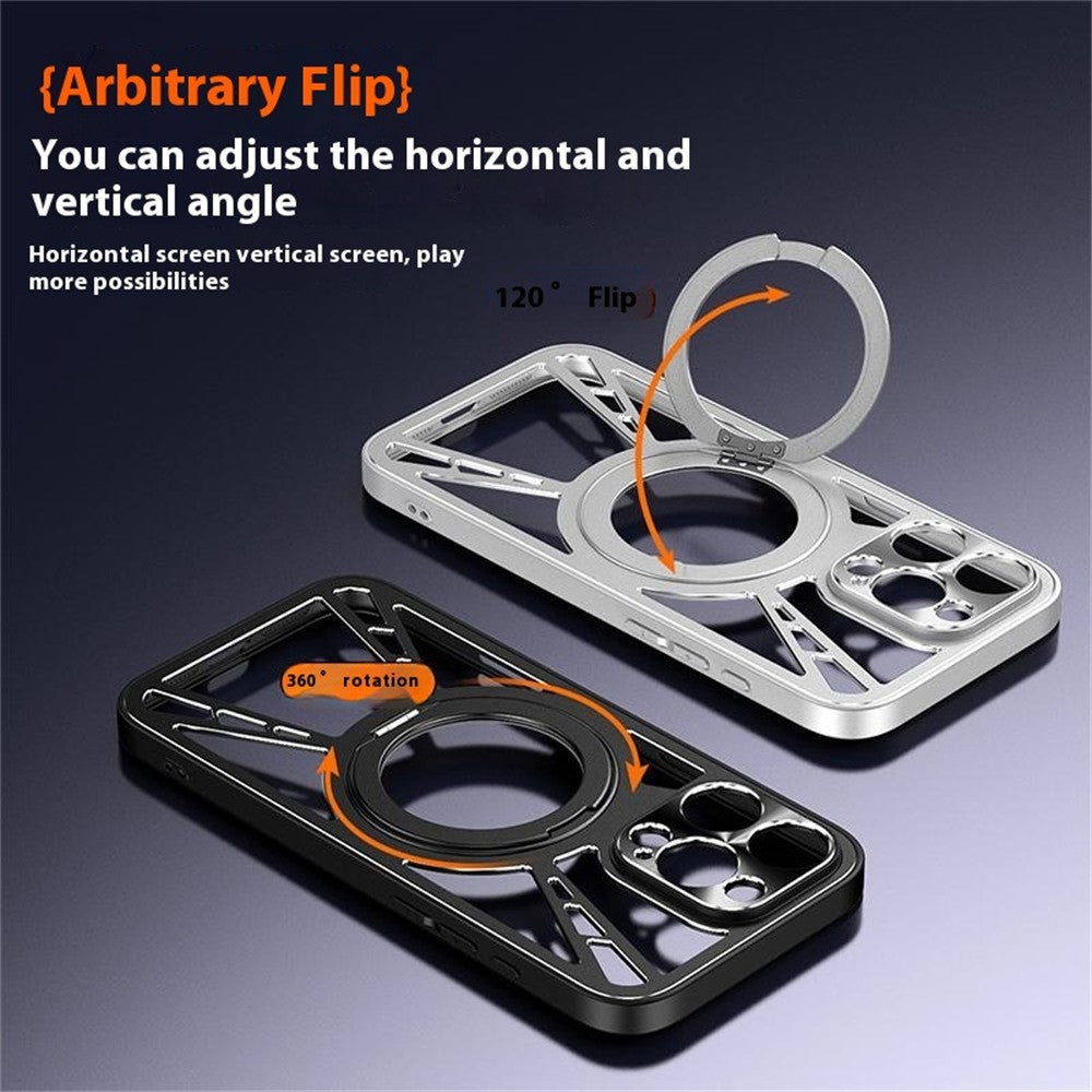 For Samsung Galaxy S24 Case Magnetic Kickstand Hollow Heat Dissipation Silicone + PC + Metal Bumper Phone Cover