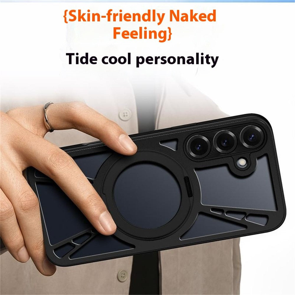 For Samsung Galaxy S24 Case Magnetic Kickstand Hollow Heat Dissipation Silicone + PC + Metal Bumper Phone Cover