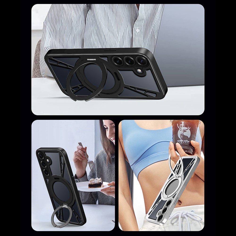 For Samsung Galaxy S24 Case Magnetic Kickstand Hollow Heat Dissipation Silicone + PC + Metal Bumper Phone Cover