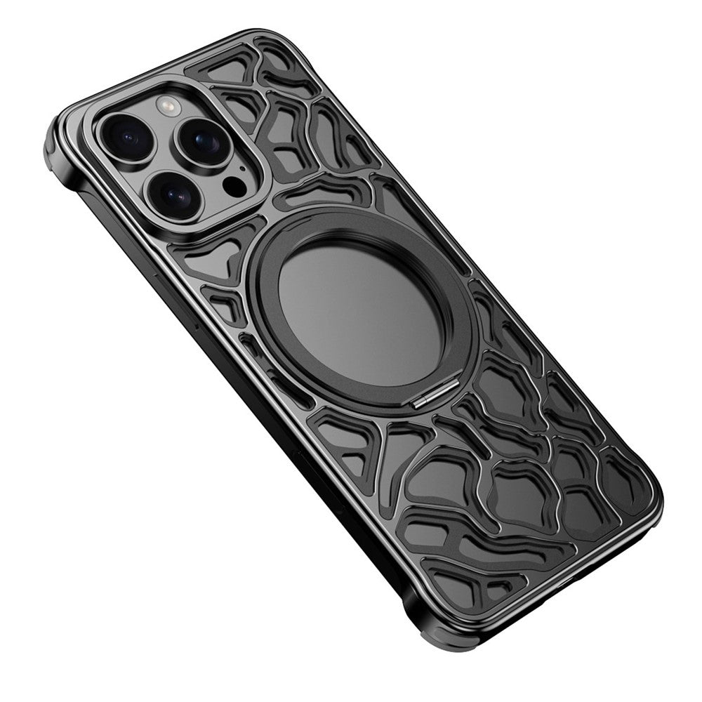 For iPhone 16 Pro Bumper Case Alloy Metal Borderless Back Cover with Magnetic Kickstand