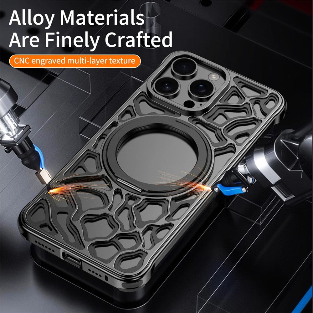 For iPhone 16 Pro Bumper Case Alloy Metal Borderless Back Cover with Magnetic Kickstand