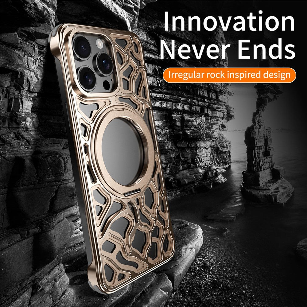For iPhone 16 Pro Bumper Case Alloy Metal Borderless Back Cover with Magnetic Kickstand