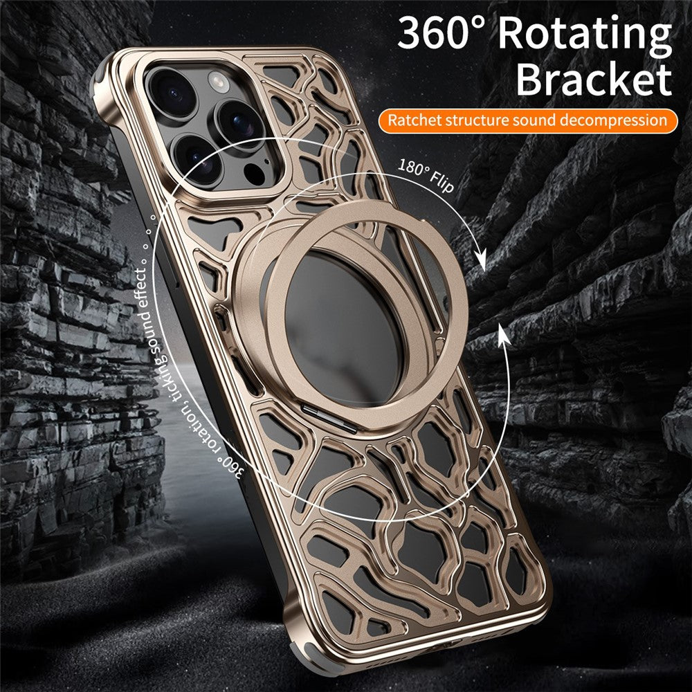 For iPhone 16 Pro Bumper Case Alloy Metal Borderless Back Cover with Magnetic Kickstand