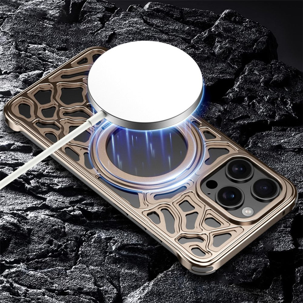 For iPhone 16 Pro Bumper Case Alloy Metal Borderless Back Cover with Magnetic Kickstand