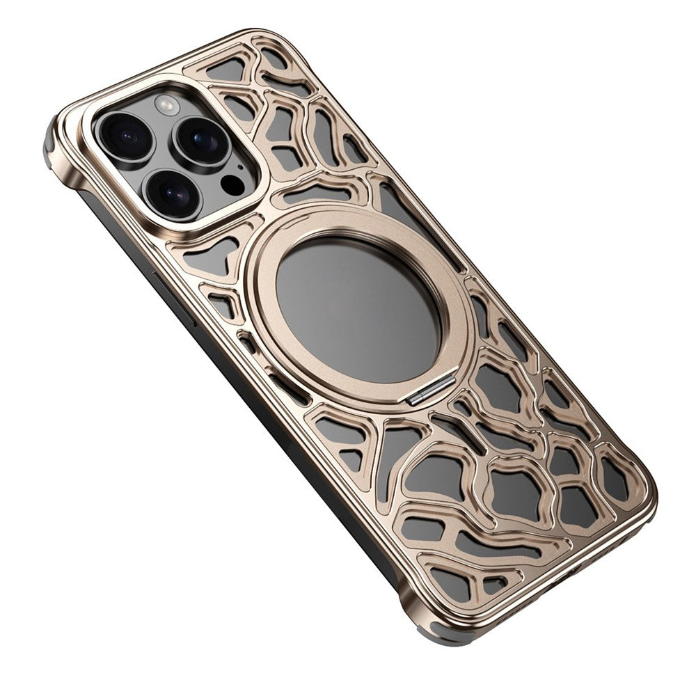 For iPhone 16 Pro Bumper Case Alloy Metal Borderless Back Cover with Magnetic Kickstand