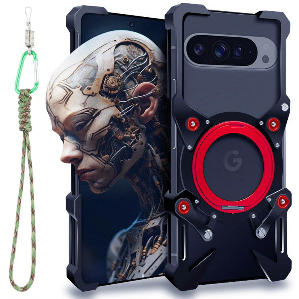 Bumper Case For Google Pixel 10 Pro XL / 9 Pro XL / 8 Pro / 7 Pro Kickstand Aluminum Alloy Magnetic Phone Cover with Wrist Strap