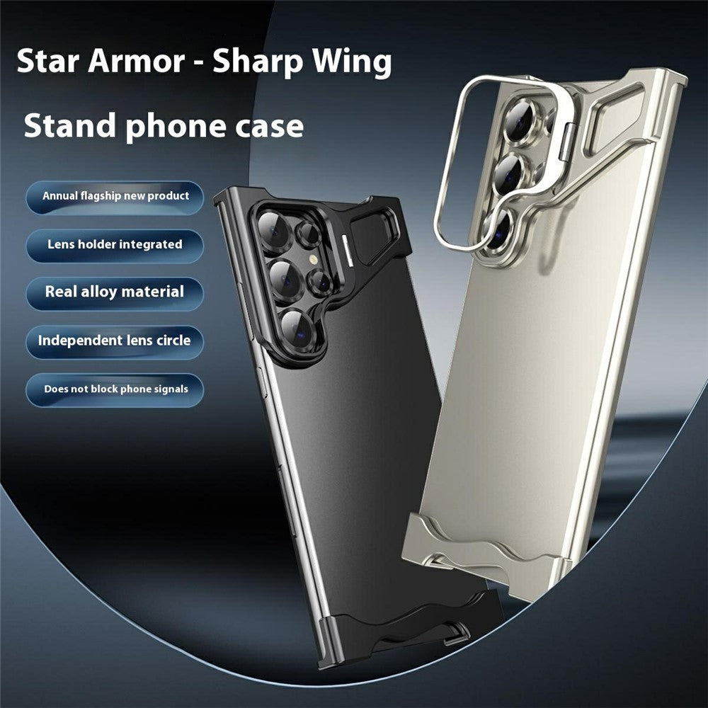 For Samsung Galaxy S23 Ultra Bumper Case Lens Kickstand Heat Dissipating Metal Corner Phone Cover