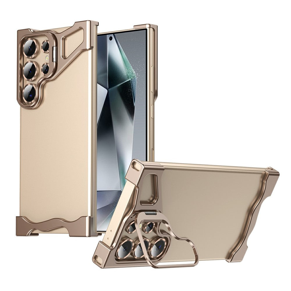 For Samsung Galaxy S23 Ultra Bumper Case Lens Kickstand Heat Dissipating Metal Corner Phone Cover
