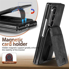 For Samsung Galaxy Z Fold7 5G Magnetic Case Detachable Card Holder Kickstand Leather + PC Phone Cover with Tempered Glass Film