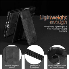 For Samsung Galaxy Z Fold7 5G Magnetic Case Detachable Card Holder Kickstand Leather + PC Phone Cover with Tempered Glass Film