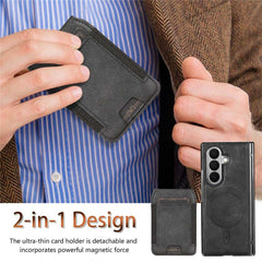 For Samsung Galaxy Z Fold7 5G Magnetic Case Detachable Card Holder Kickstand Leather + PC Phone Cover with Tempered Glass Film
