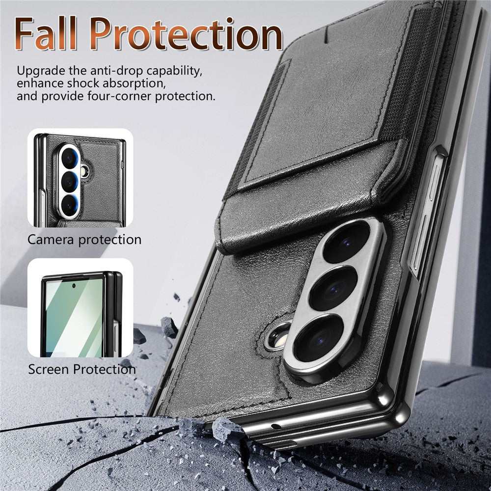 For Samsung Galaxy Z Fold7 5G Magnetic Case Detachable Card Holder Kickstand Leather + PC Phone Cover with Tempered Glass Film