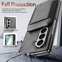 For Samsung Galaxy Z Fold7 5G Magnetic Case Detachable Card Holder Kickstand Leather + PC Phone Cover with Tempered Glass Film