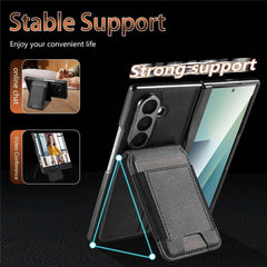 For Samsung Galaxy Z Fold7 5G Magnetic Case Detachable Card Holder Kickstand Leather + PC Phone Cover with Tempered Glass Film