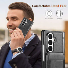 For Samsung Galaxy Z Fold7 5G Magnetic Case Detachable Card Holder Kickstand Leather + PC Phone Cover with Tempered Glass Film