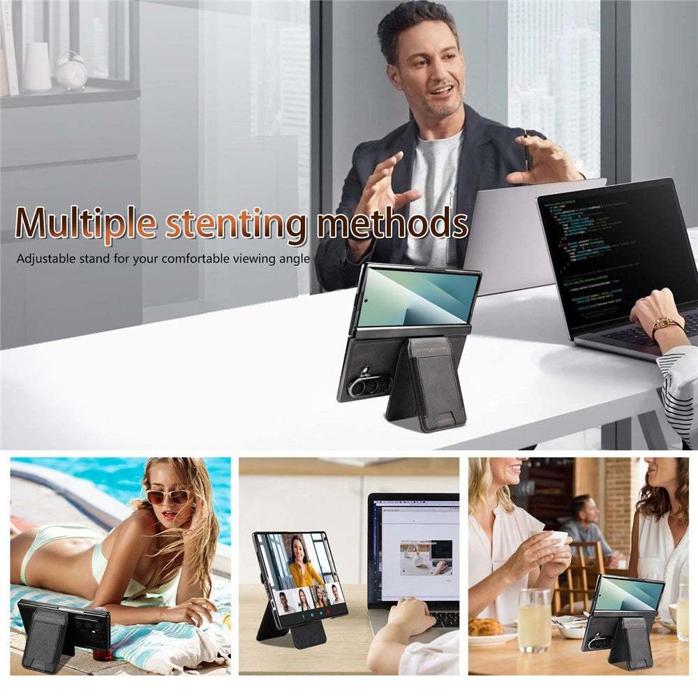 For Samsung Galaxy Z Fold7 5G Magnetic Case Detachable Card Holder Kickstand Leather + PC Phone Cover with Tempered Glass Film