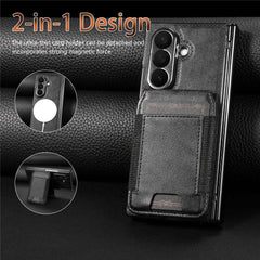 For Samsung Galaxy Z Fold7 5G Magnetic Case Detachable Card Holder Kickstand Leather + PC Phone Cover with Tempered Glass Film