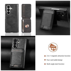 For Samsung Galaxy Z Fold7 5G Magnetic Case Detachable Card Holder Kickstand Leather + PC Phone Cover with Tempered Glass Film