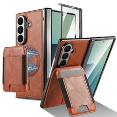 For Samsung Galaxy Z Fold7 5G Magnetic Case Detachable Card Holder Kickstand Leather + PC Phone Cover with Tempered Glass Film