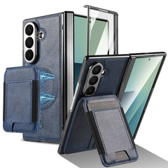 For Samsung Galaxy Z Fold7 5G Magnetic Case Detachable Card Holder Kickstand Leather + PC Phone Cover with Tempered Glass Film