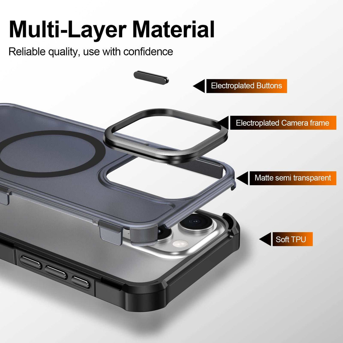 iPhone 15 Pro magnetic case with electroplated frame and skin-touch TPU+PC protection
